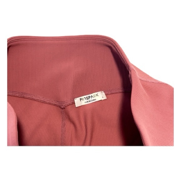 PINSPARK | Flare Ribbed High Waisted Pink Leggings with Pockets | Size L | NWOT - Picture 4 of 9